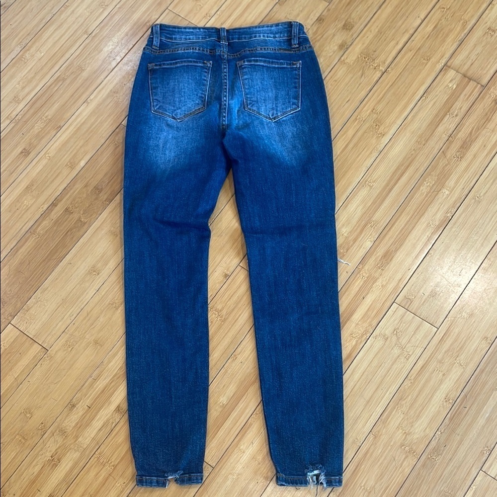 KanCan Ripped Medium-Dark Blue 7/27 Shark Bite Distressed Skinny Jeans - Picture 5 of 11